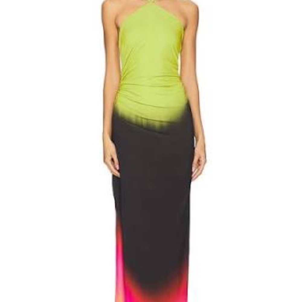 Baobab Collection Lime to Black Ombre Maxi Dress with Pink Accent